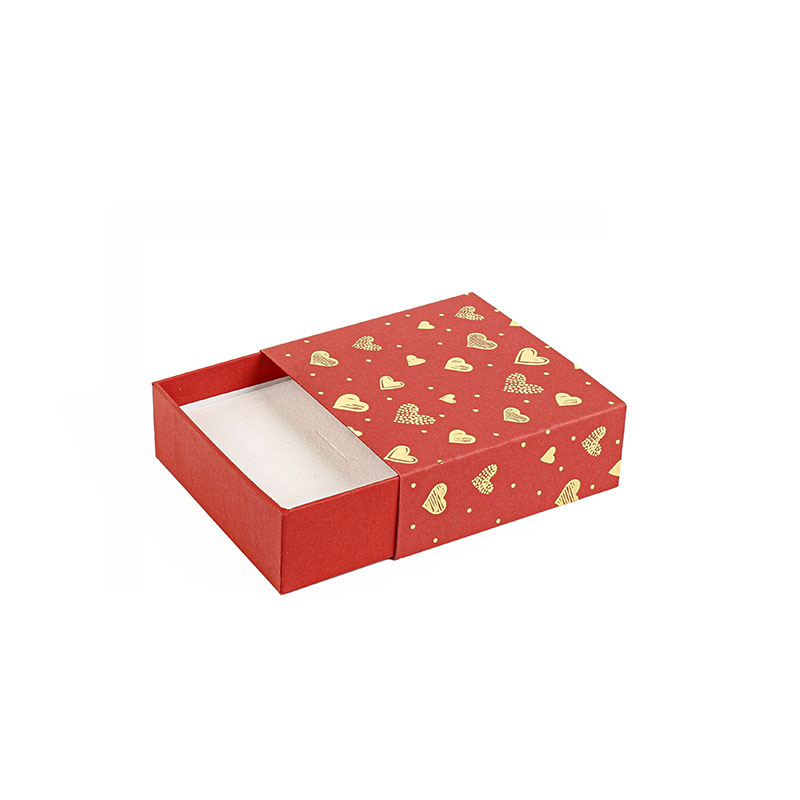 Matt red universal box with drawer - gold heart print