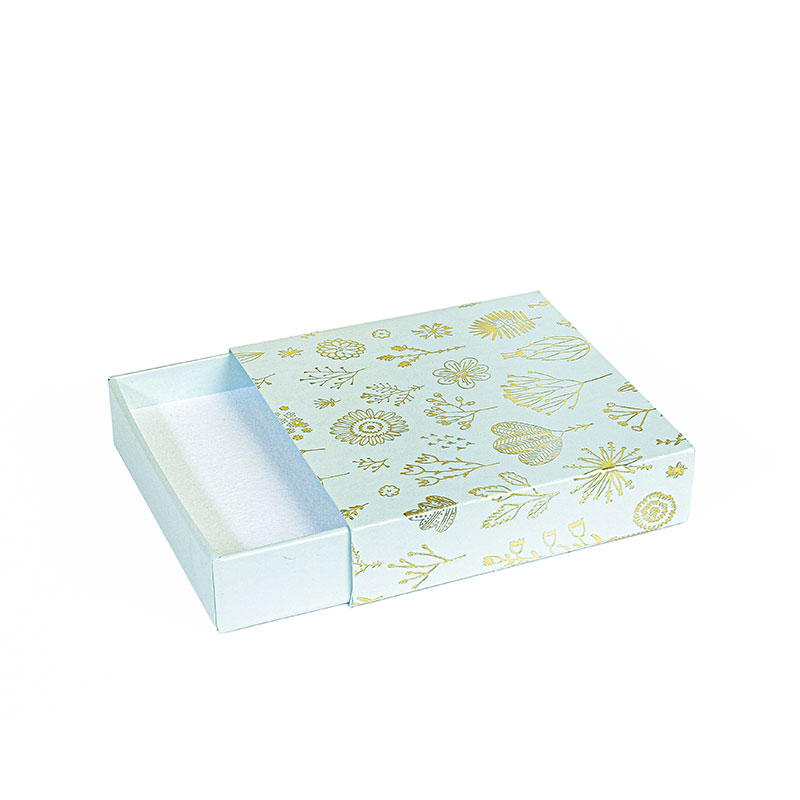 Pastel green matchbox style card box - Gold hot-foil printed \\\'Botanical volutes\\\'