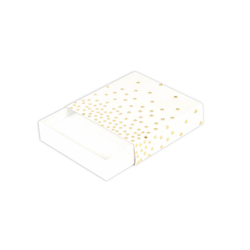 White matchbox style satin finish card universal box - Gold, hot-foil printed star motifs