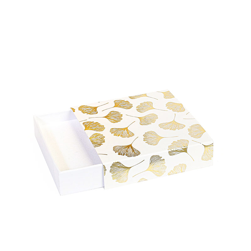 White matchbox style universal box - Gold hot-foil printed 'Gingkos'