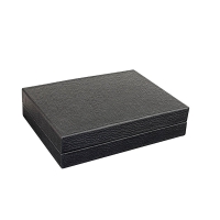 Card ring box with black full-grain leather finish and suedette interior