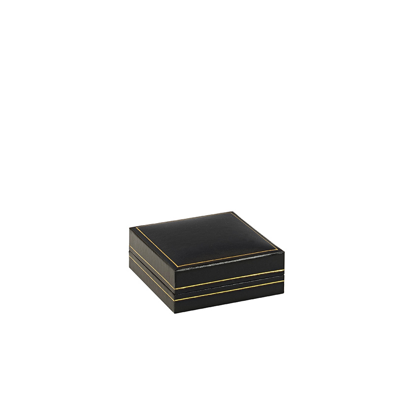 Man-made leatherette jewellery presentation box with gold border