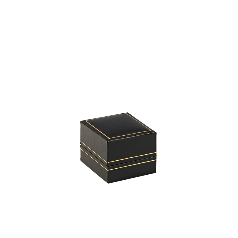 Black man-made leatherette jewellery presentation boxes with gold border
