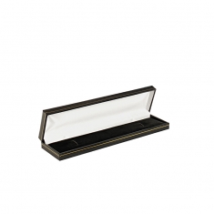 Black man-made leatherette jewellery presentation boxes with gold edging