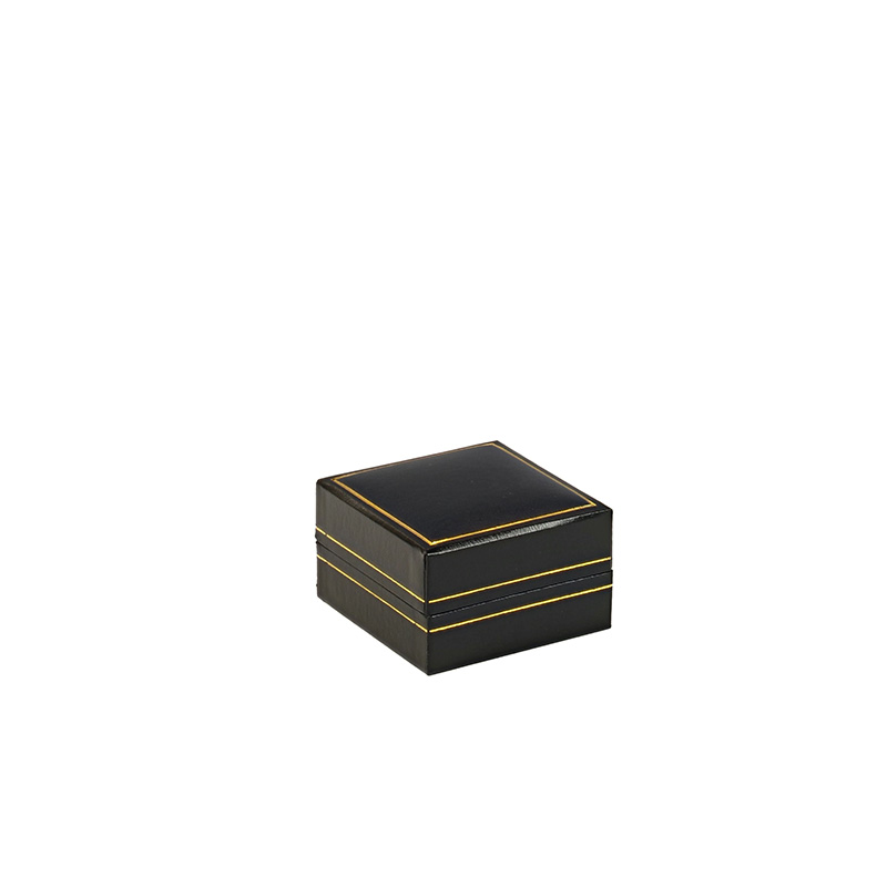 Black man-made leatherette pendant box with a gold border