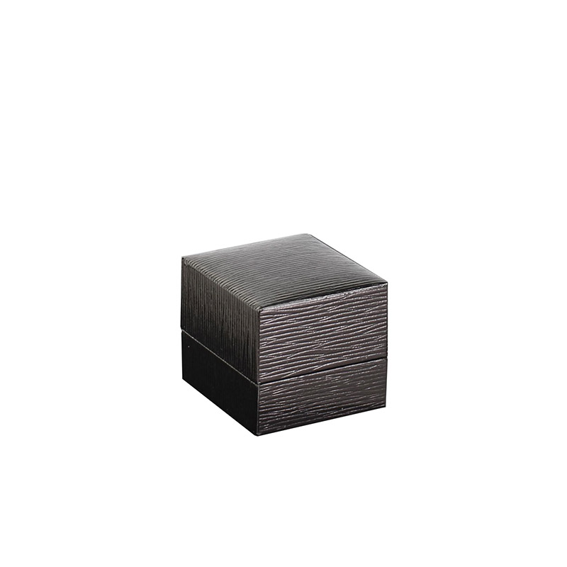Black veined leatherette ring box with tab