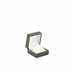 Green leatherette earring box with gold border