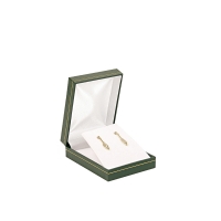Green leatherette earrings/pendant box with gold border