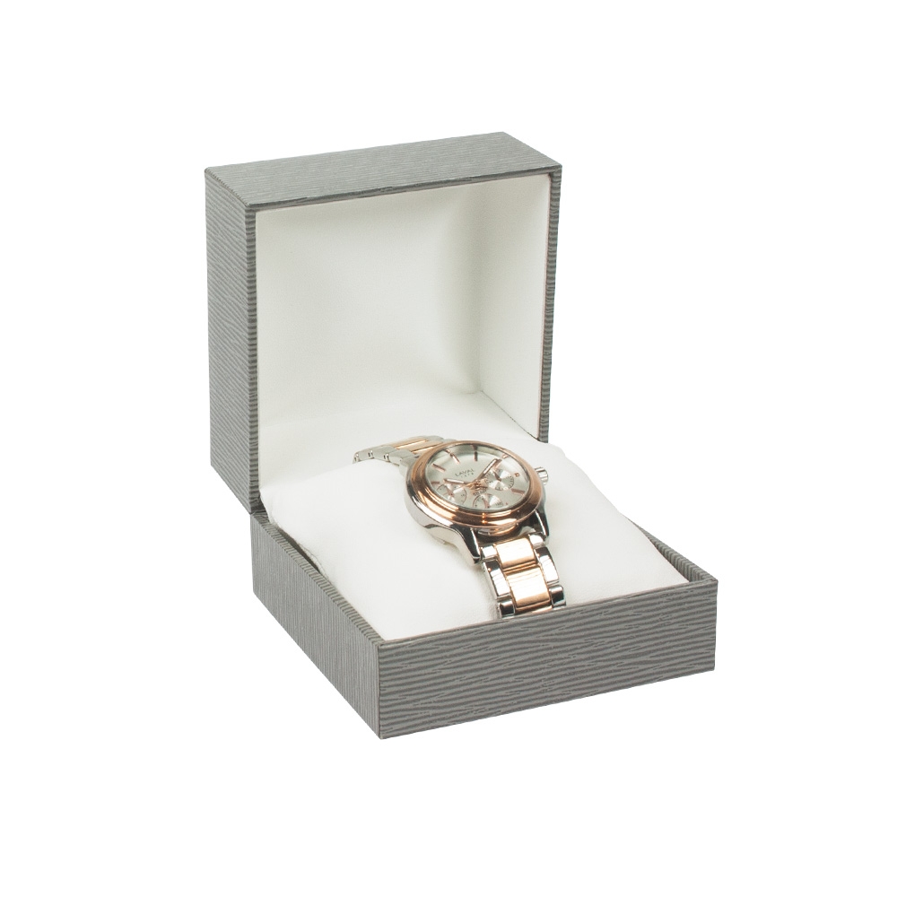 Grey veined leatherette card watch box