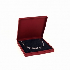 Plum soft touch finish card necklace box with hinge