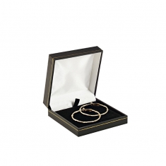 Man-made leatherette jewellery presentation box with gold border