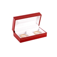 Red leatherette box for 2 wedding rings with gold border