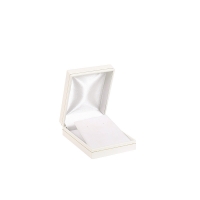White man-made leatherette earrings/pendant box with gold border