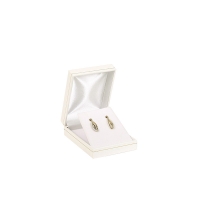 White man-made leatherette earrings/pendant box with gold border
