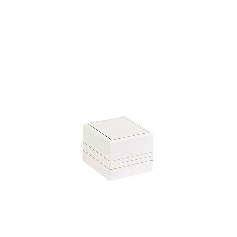 White man-made leatherette ring box with gold border