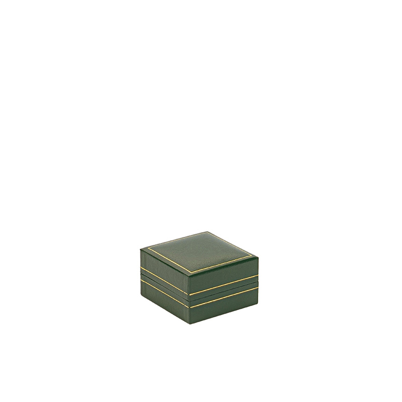 Green leatherette pendant box with hook and gold border