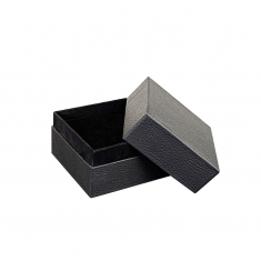 Card ring box with black full-grain leather finish and suedette interior