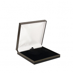 Man-made leatherette jewellery presentation box with gold border