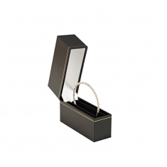 Man-made leatherette jewellery presentation box with gold border