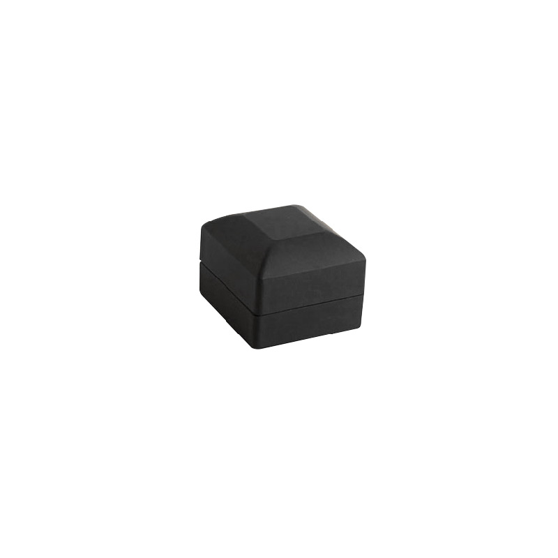 Soft-touch finish black plastic ring box with slot and interior LED light