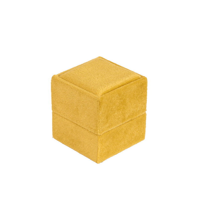 Mustard yellow velveteen square ring box