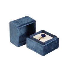 Navy blue velveteen square ring box
