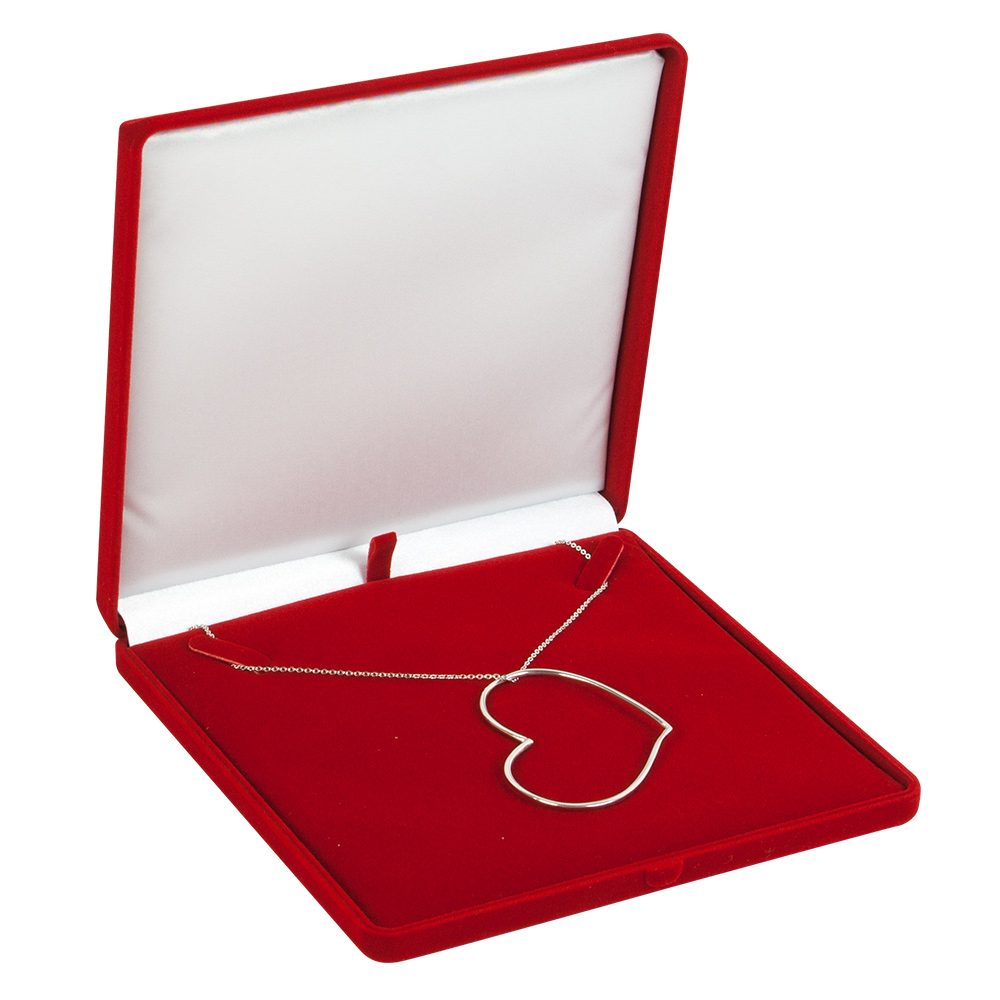 Red velveteen necklace box