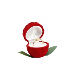 Red velveteen rose-shaped ring box
