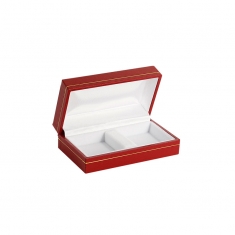 Red leatherette box for 2 wedding rings with gold border