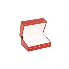 Red man-made leatherette box for 2 wedding rings with gold border