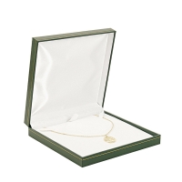 Man-made leatherette jewellery presentation box with gold border