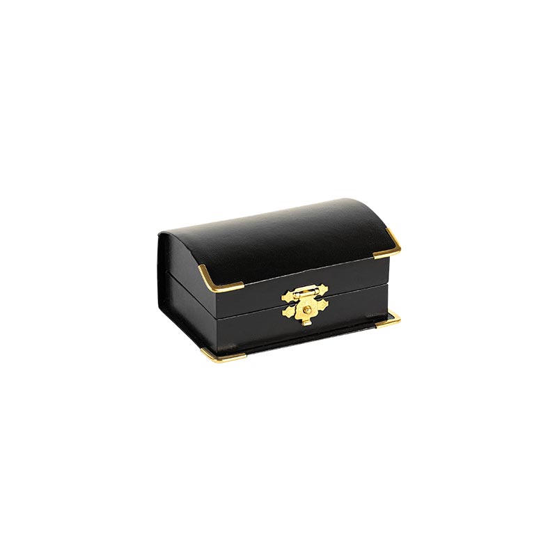 Black man-made leatherette treasure chest shaped gift box for 2 wedding rings