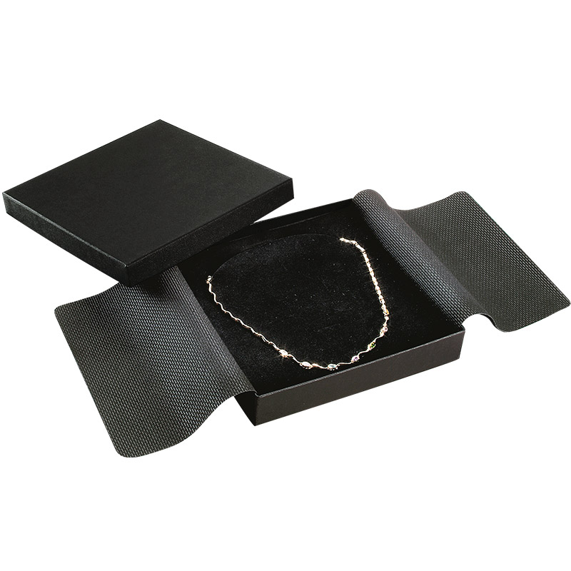 Black matt textured finish card necklace box