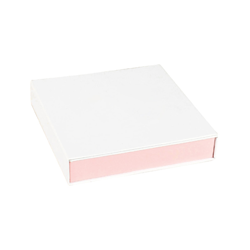 Matt white / pale pink card necklace box with magnetic seal