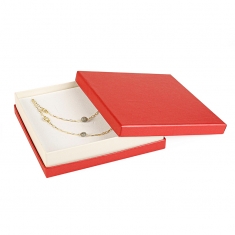 Pearlescent red card necklace box with contrasting cream colour centre