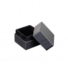 Card ring box with black full-grain leather finish and suedette interior