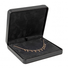Black smooth cowide finish man-made leatherette necklace box