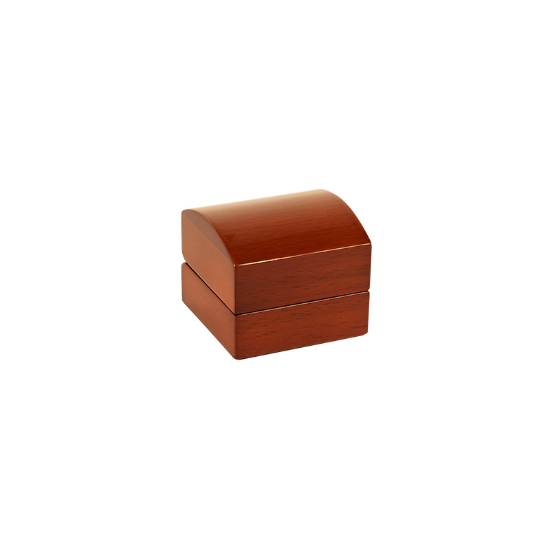 Gloss-varnished light brown wooden ring box with slit