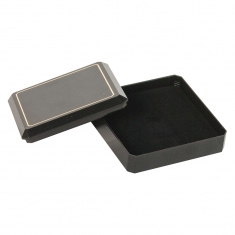Glossy black plastic universal box, gold border
