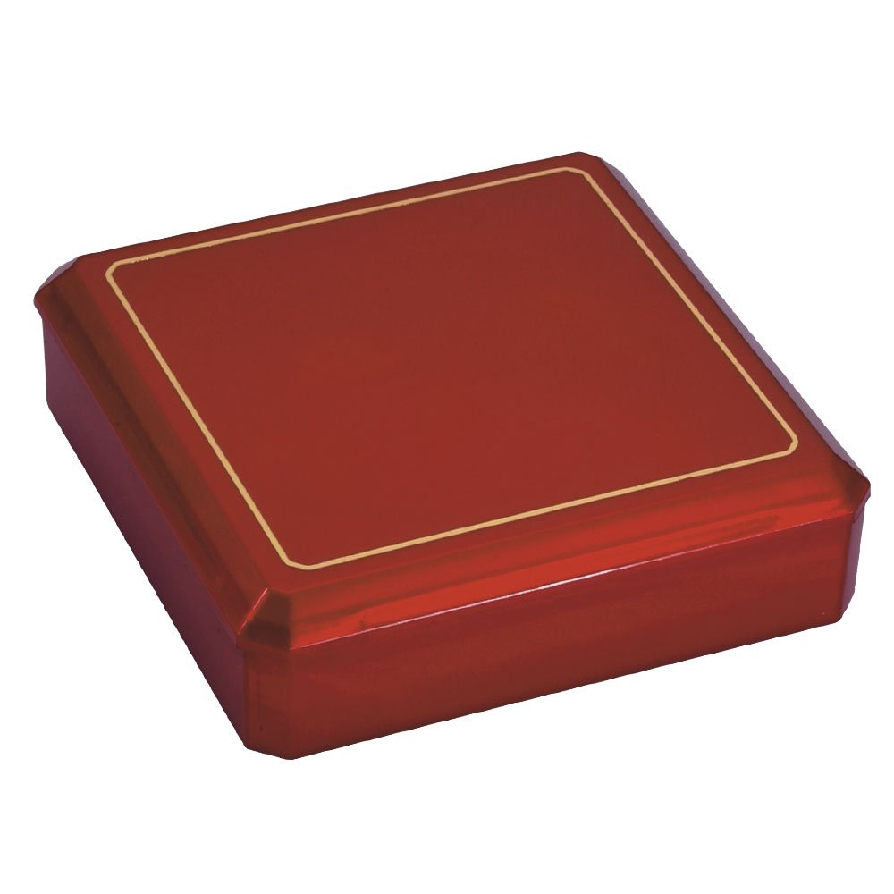 Metallic red trinket box with a fine gold border