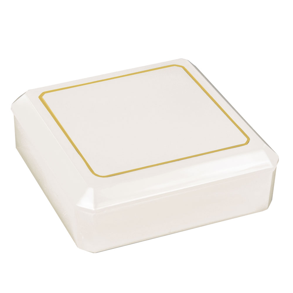 Pearlescent, shiny plastic ivory universal box with gold border