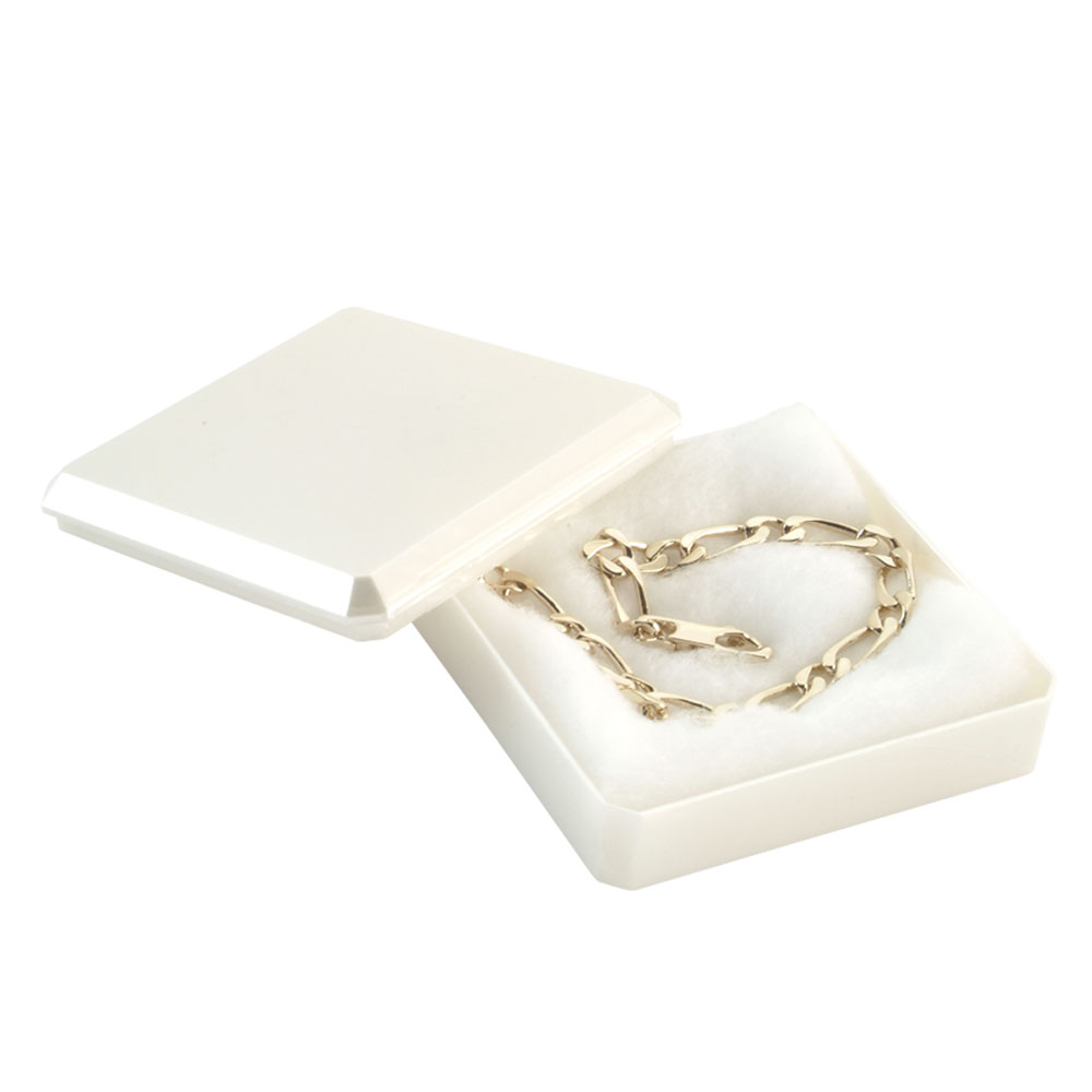 Plastic jewellery presentation box with a metallic finish