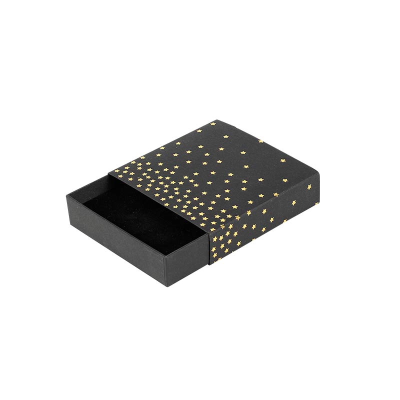 Black matchbox style kraft card universal box - Gold, hot-foil printed star motifs