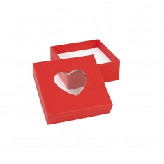 Matt red card universal box with heart-shaped window