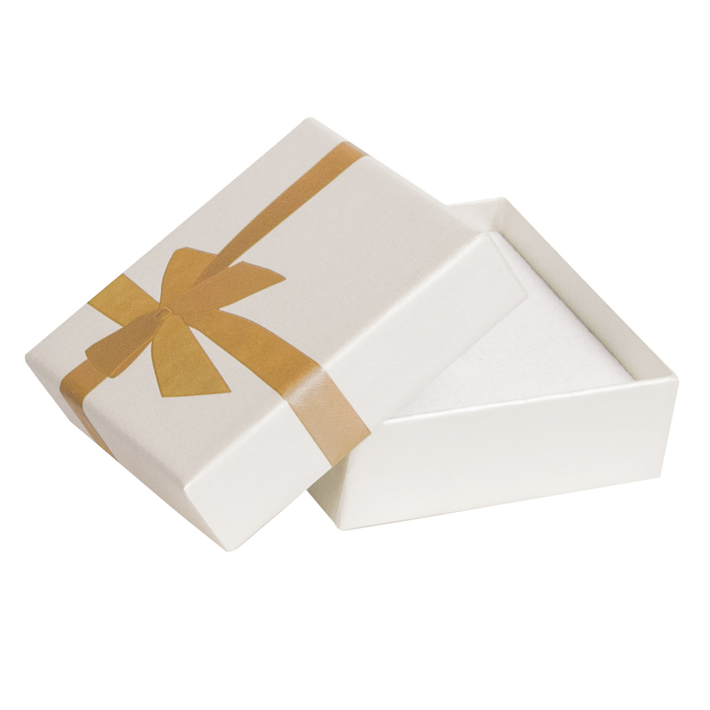 Card jewellery presentation box with foil printed ribbon and bow