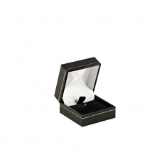 Black man-made leatherette pendant box with a gold border