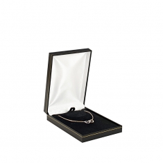 Man-made leatherette jewellery presentation box with gold border