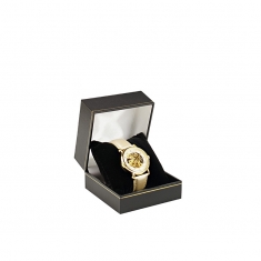 Man-made leatherette jewellery presentation box with gold border