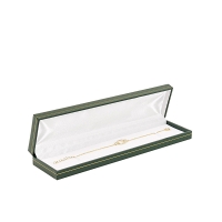 Man-made leatherette jewellery presentation box with gold border