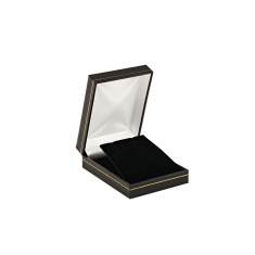 Black man-made leatherette earrings/pendant box with a gold border